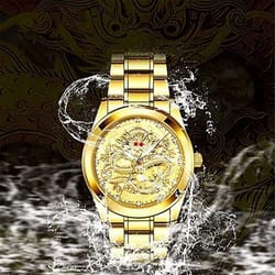 classic stainless steel gold men's diamond watch, waterproof business gift, elegant quartz watch