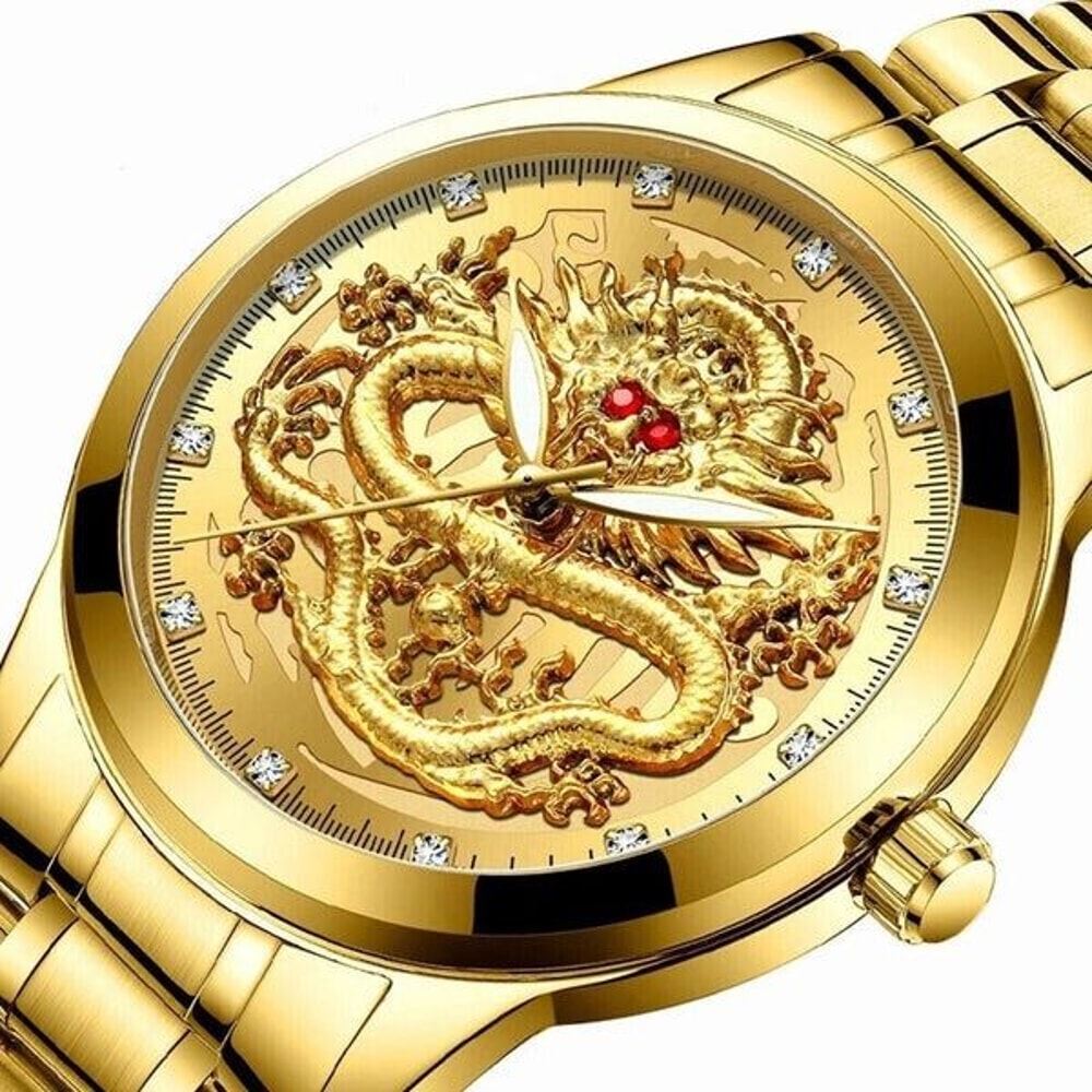 Classic Stainless Steel Gold Mens Diamond Watch Waterproof Business Gift Elegant Quartz Watch 7