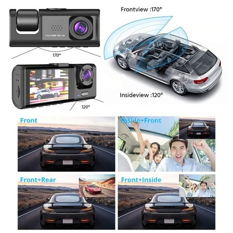 HD Car Dual Lens Dash Cam FrontRearInside Video Recorder Builtin GSensor Night Vision Technology 1