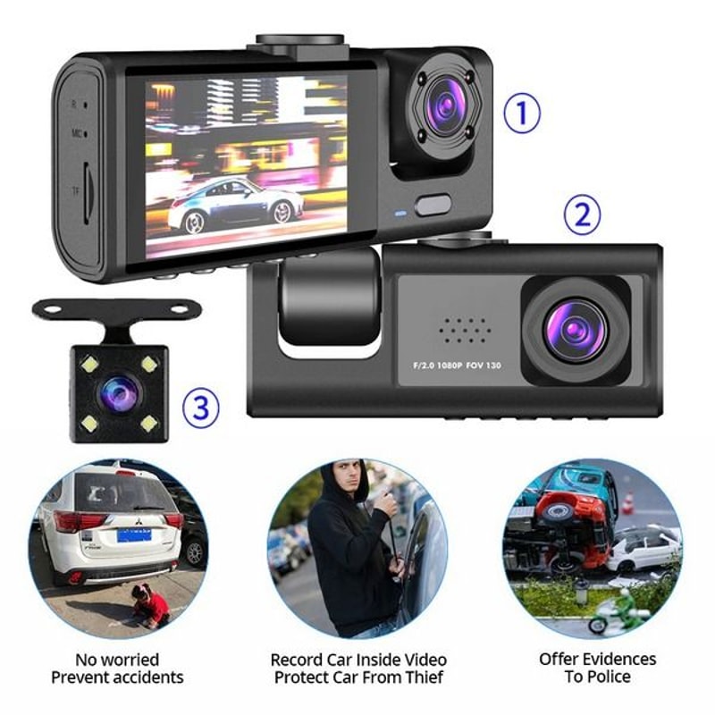 HD Car Dual Lens Dash Cam FrontRearInside Video Recorder Builtin GSensor Night Vision Technology 14