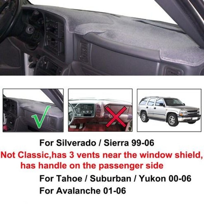 Dash Cover Mat For Chevy Silverado GMC Sierra Avalanche Suburban Dash Protection 13