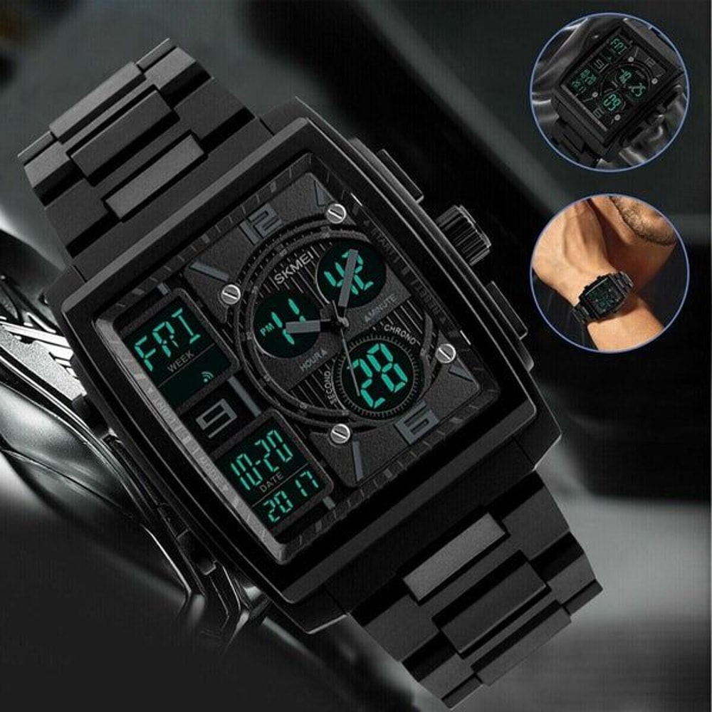 Mens Digital Chronograph Army Sport Watch Analog Quartz Waterproof Military Tactical Design Outdoor 0