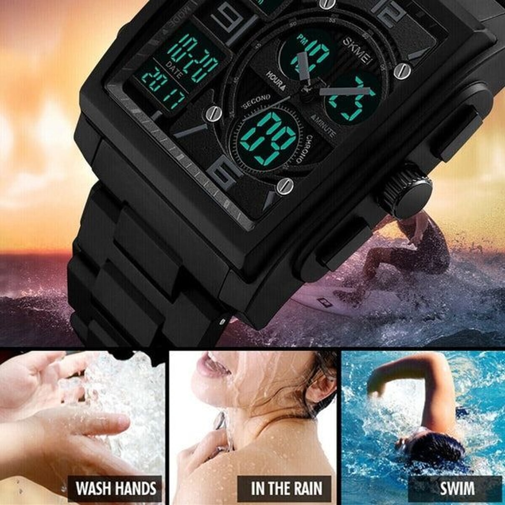 Mens Digital Chronograph Army Sport Watch Analog Quartz Waterproof Military Tactical Design Outdoor 2