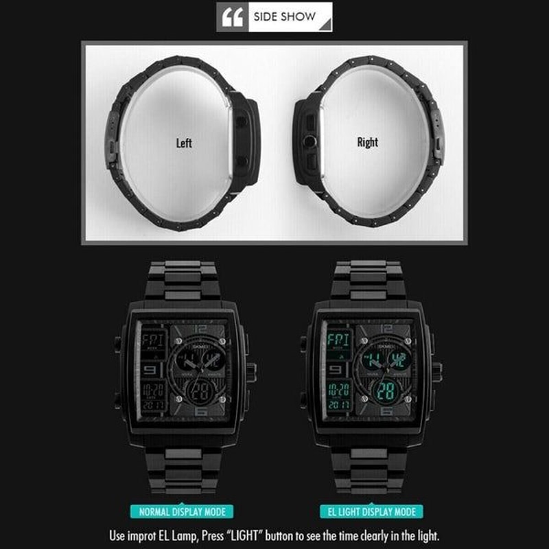 Mens Digital Chronograph Army Sport Watch Analog Quartz Waterproof Military Tactical Design Outdoor 3