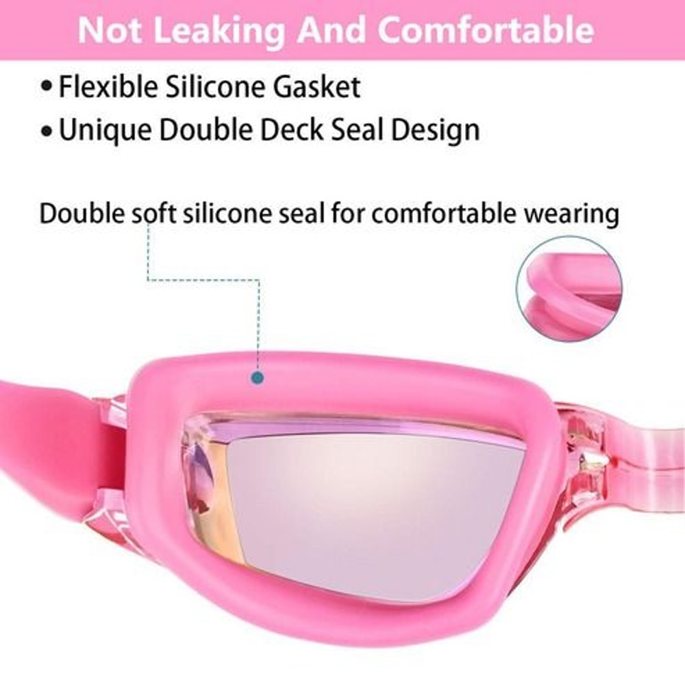 UV AntiFog Swim Goggles Clear Comfortable Glasses For Adults Kids Mirrored Lenses Perfect For Swim 10