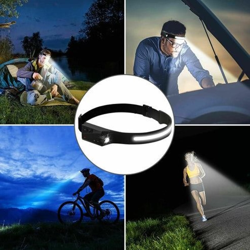 USB Rechargeable COB LED Headlamp Waterproof Headlight Torch Work Light Bar Adjustable Head Band La 0