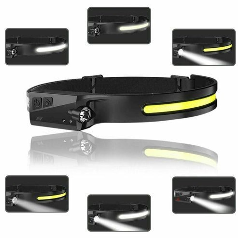USB Rechargeable COB LED Headlamp Waterproof Headlight Torch Work Light Bar Adjustable Head Band La 3