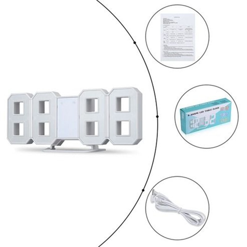 LED Big Wall Clock USB Powered Digital Alarm Snooze Function Auto Brightness 10