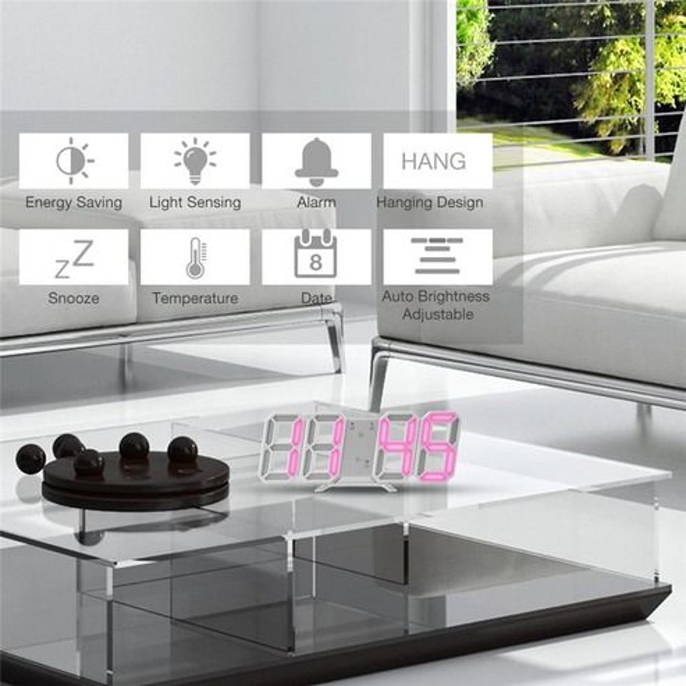 LED Big Wall Clock USB Powered Digital Alarm Snooze Function Auto Brightness 11