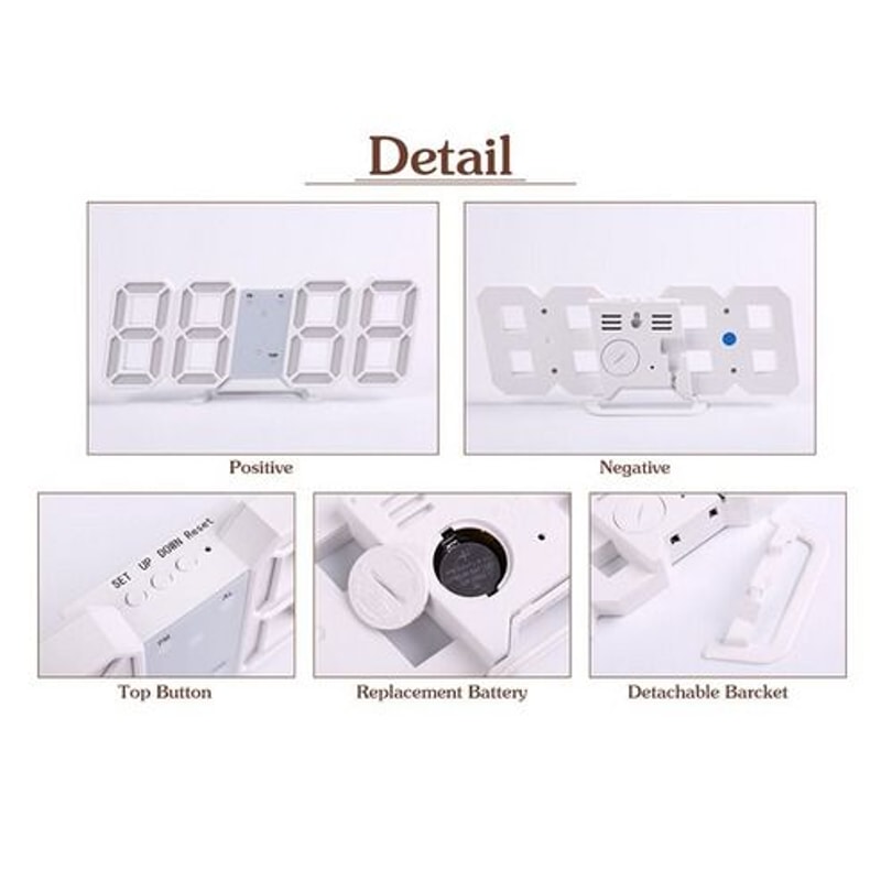 LED Big Wall Clock USB Powered Digital Alarm Snooze Function Auto Brightness 17