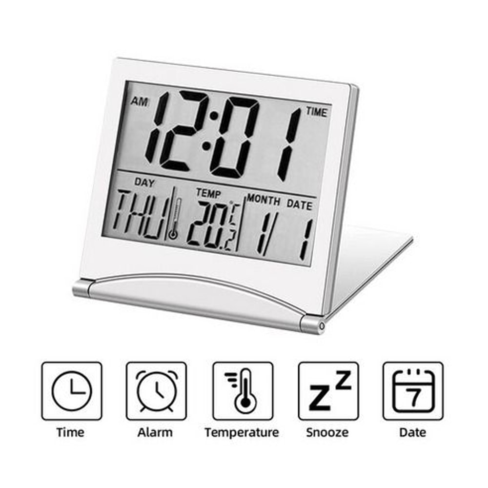 Compact Digital Travel Alarm Clock LCD Temperature Display Foldable Desk Timer 9