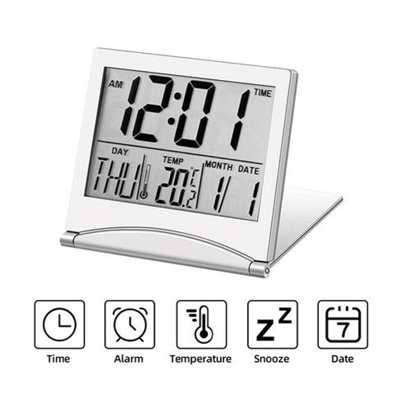 Compact Digital Travel Alarm Clock LCD Temperature Display Foldable Desk Timer 9