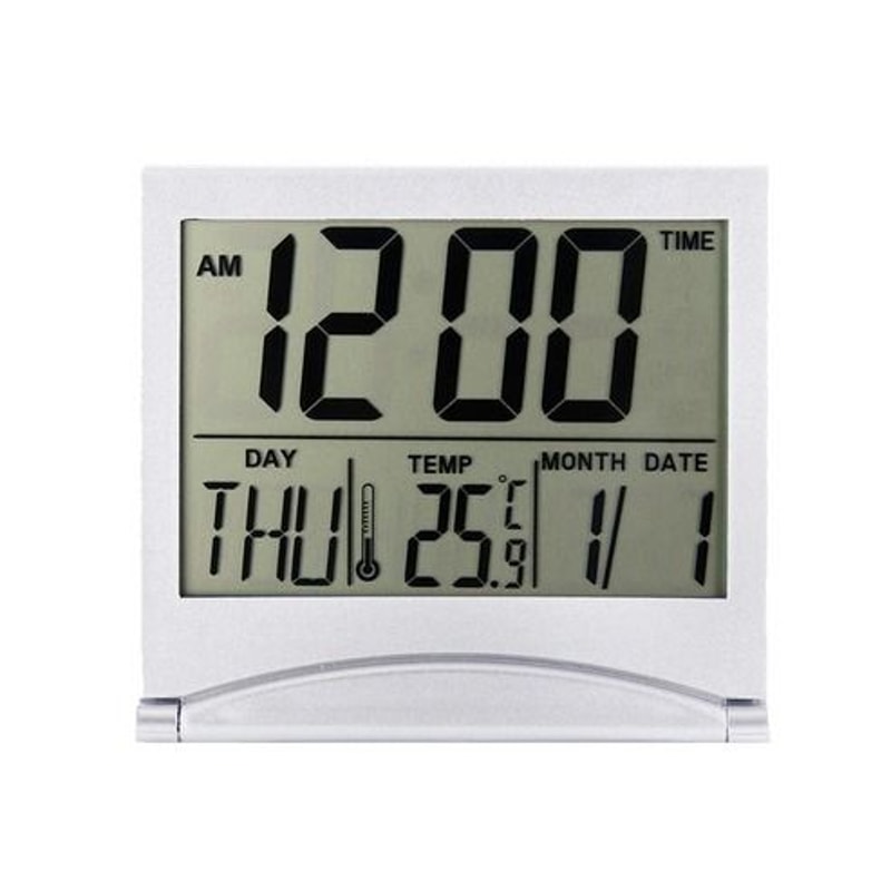 Compact Digital Travel Alarm Clock LCD Temperature Display Foldable Desk Timer 12