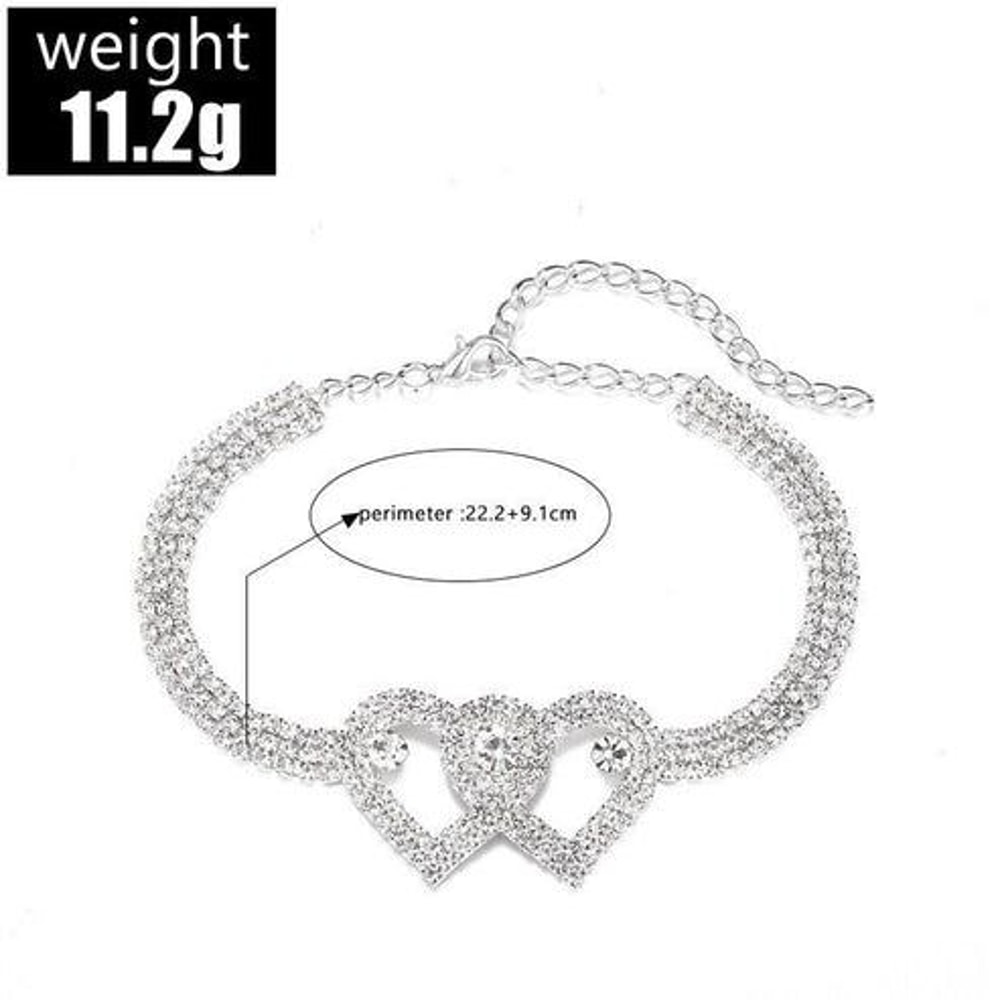 Bling Crystal Ankle Bracelet Double Heart Anklet Love Barefoot Chain Adjustable Sparkly Rhinestone 4