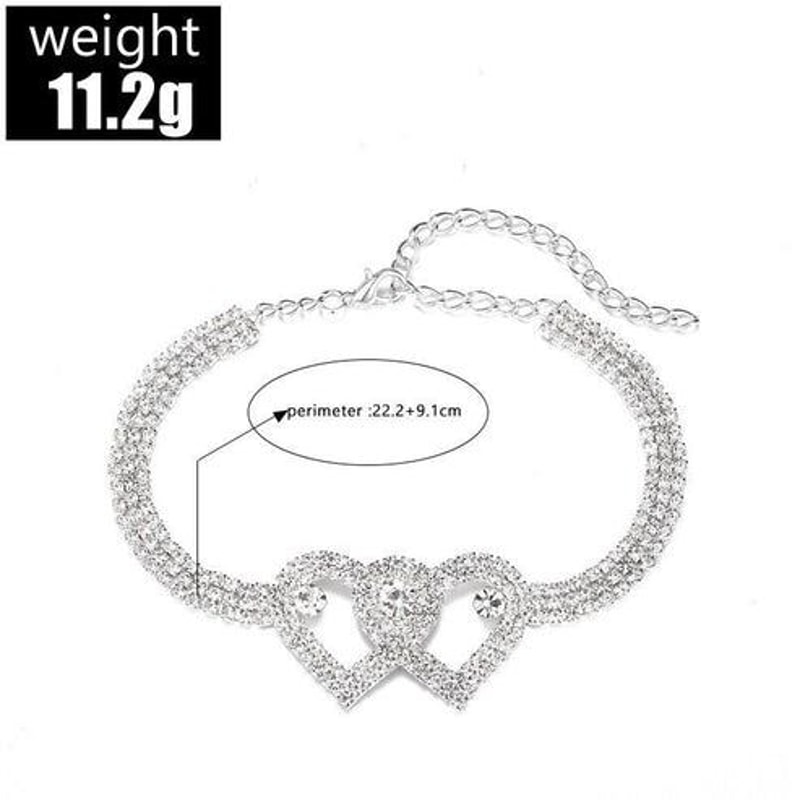 Bling Crystal Ankle Bracelet Double Heart Anklet Love Barefoot Chain Adjustable Sparkly Rhinestone 4