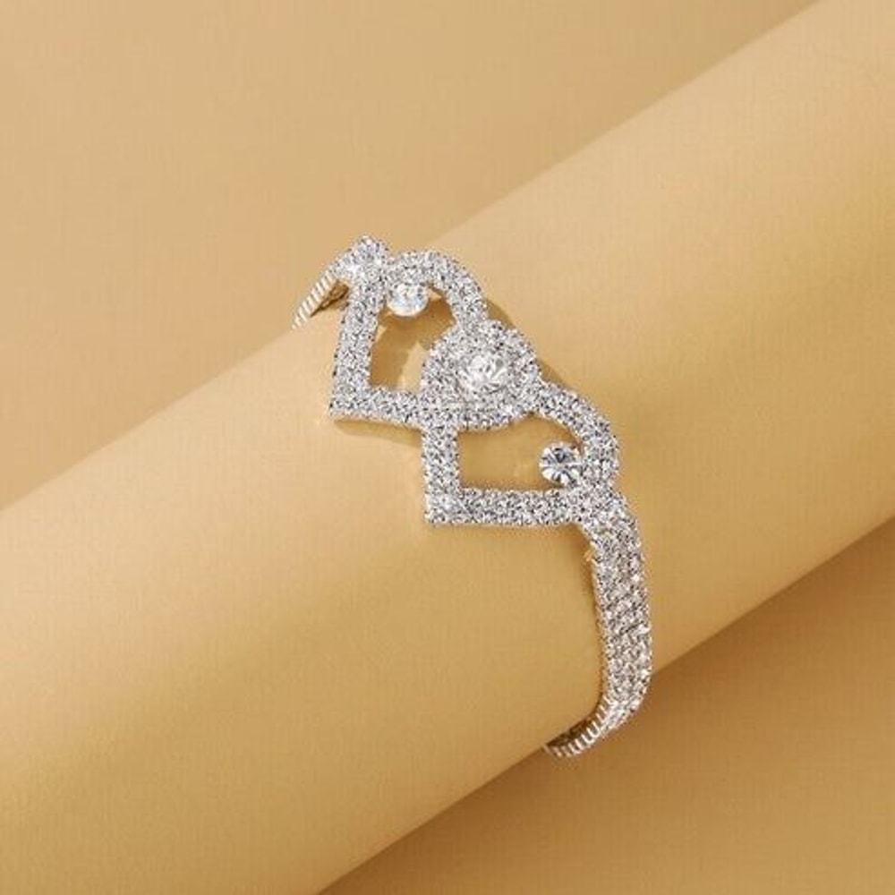 Bling Crystal Ankle Bracelet Double Heart Anklet Love Barefoot Chain Adjustable Sparkly Rhinestone 5