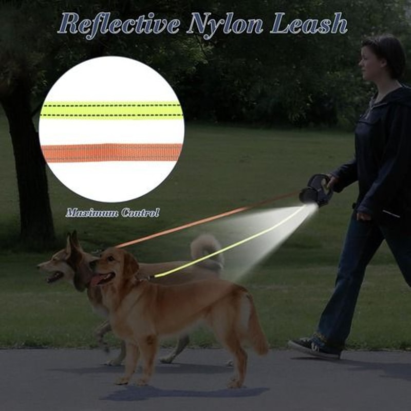 Reflective Dual Pet Leash Retractable 360 Swivel Double Dog Walking Lead 4