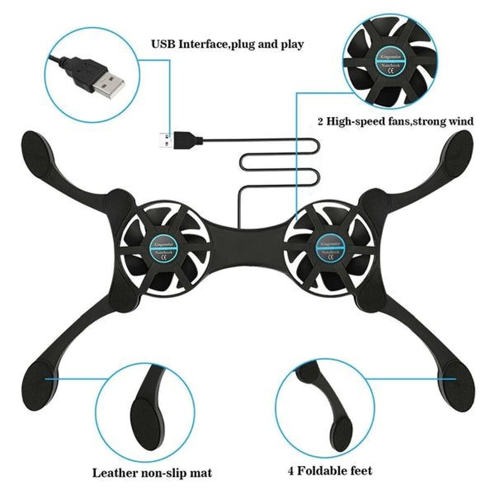 Foldable Slim Fans Cooler Stand Dual USB Cooling Fan Pad For Laptop PC Notebook 1