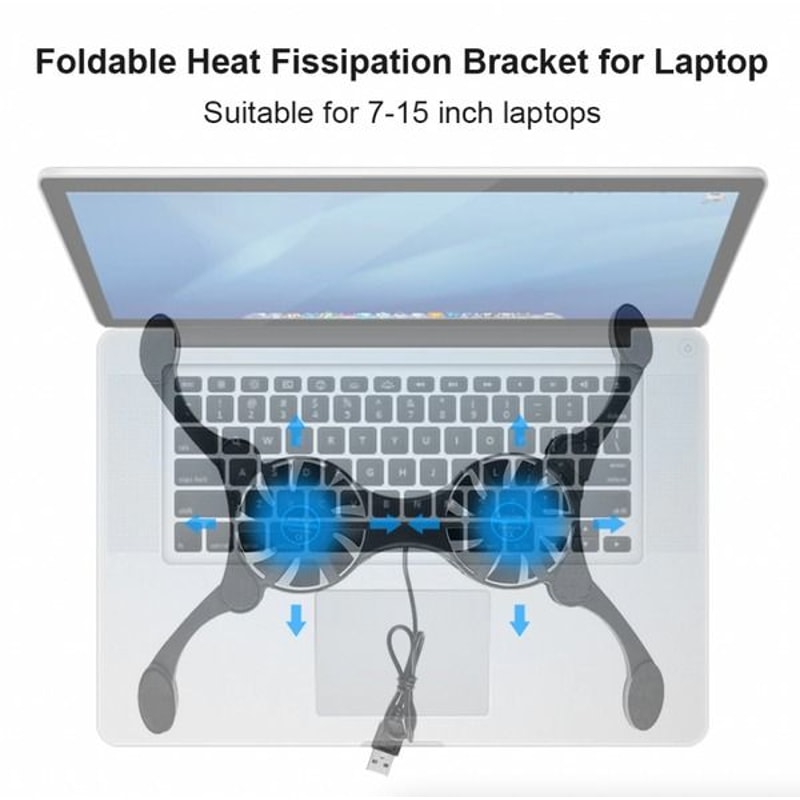 Foldable Slim Fans Cooler Stand Dual USB Cooling Fan Pad For Laptop PC Notebook 12