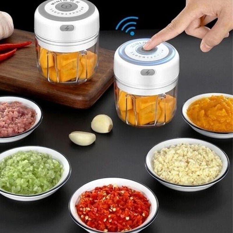 Electric Garlic Press Chopper Mini Blender Onion Chili Fruits Meat Mincer Portable 8