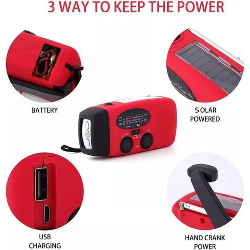 Solar Hand Crank Emergency Radio Power Bank Weather Alerts LED Flash Light Portable Charging 9
