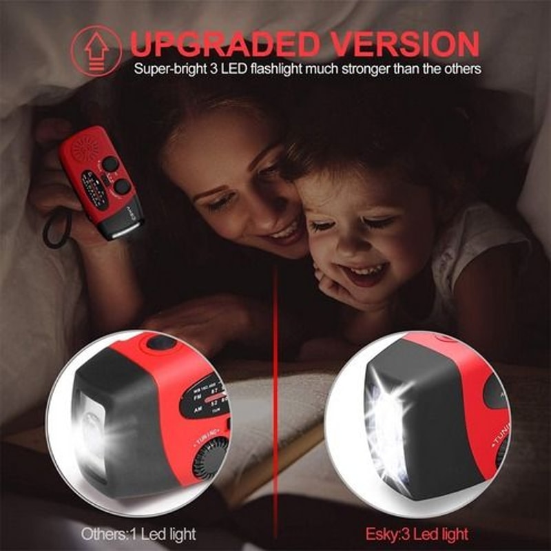 Solar Hand Crank Emergency Radio Power Bank Weather Alerts LED Flash Light Portable Charging 6
