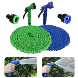flexible garden water hose w spray nozzle, expanding expandable hose for easy outdoor watering
