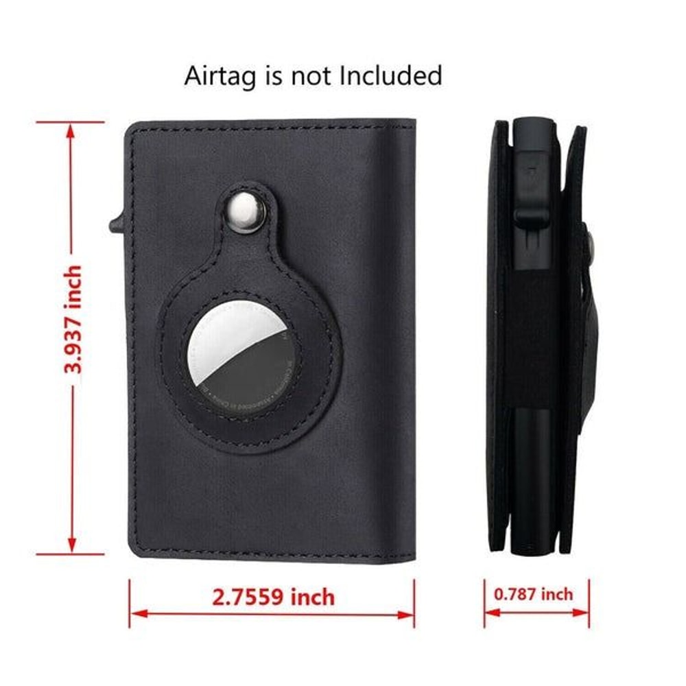 Genuine Leather Credit Card Holder For Airtag Wallet Case Magnetic Air Tag Cover 10