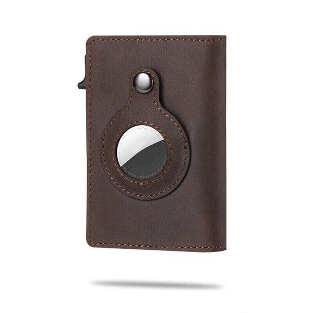 Genuine Leather Credit Card Holder For Airtag Wallet Case Magnetic Air Tag Cover 13