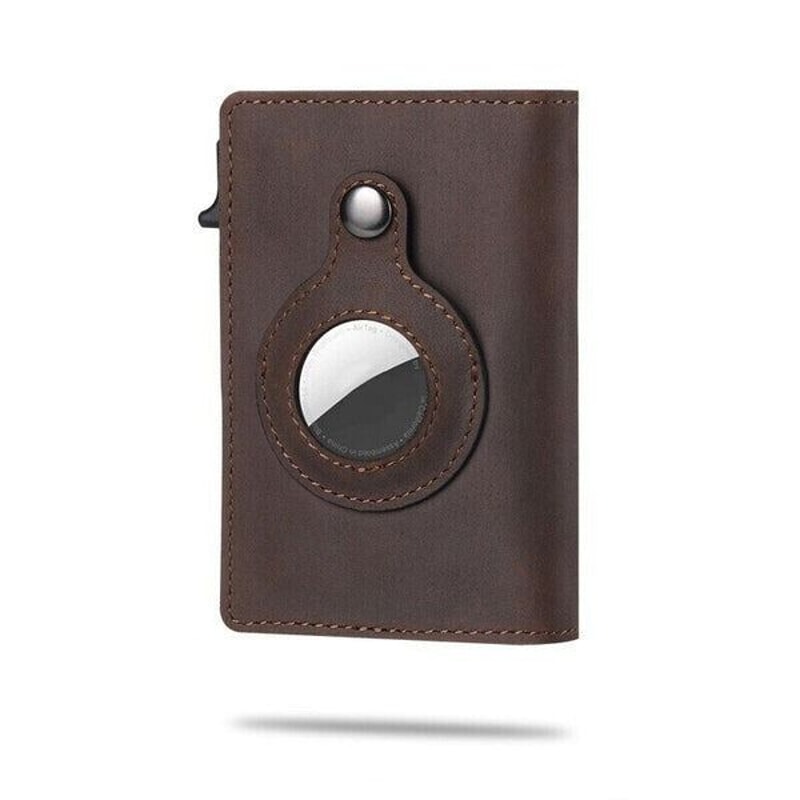 Genuine Leather Credit Card Holder For Airtag Wallet Case Magnetic Air Tag Cover 13