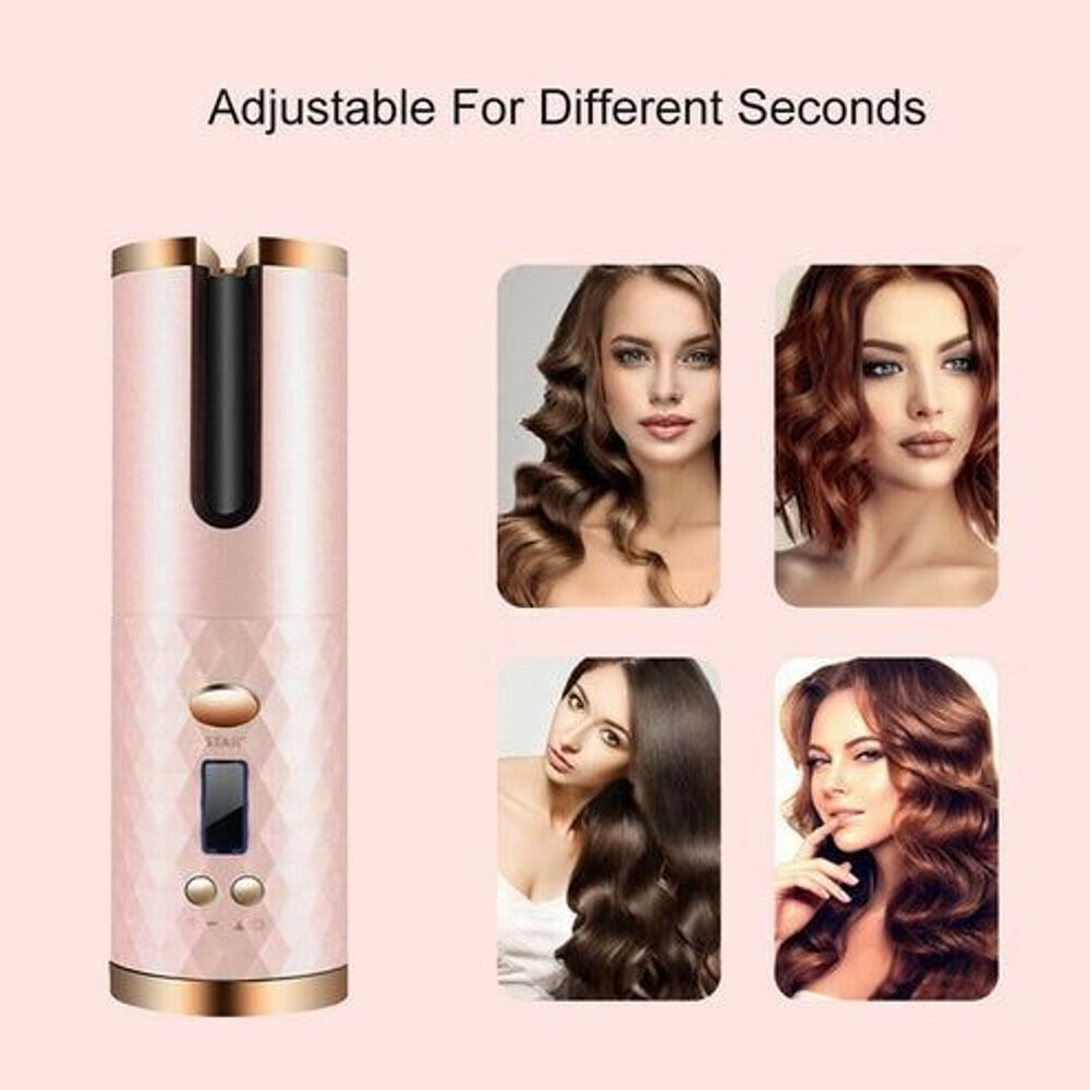 Auto Rotating Hair Curler LCD Cordless Ceramic Curling Iron Wireless Adjustable Heat 3