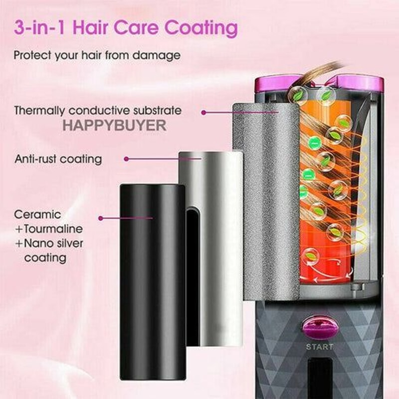 Auto Rotating Hair Curler LCD Cordless Ceramic Curling Iron Wireless Adjustable Heat 11