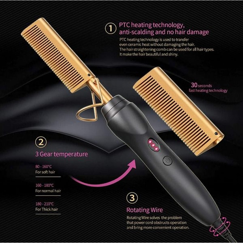 Electric Beard Straightening Comb Hair Straightener Comb Pro Hot Comb Press For Quick Styling 8