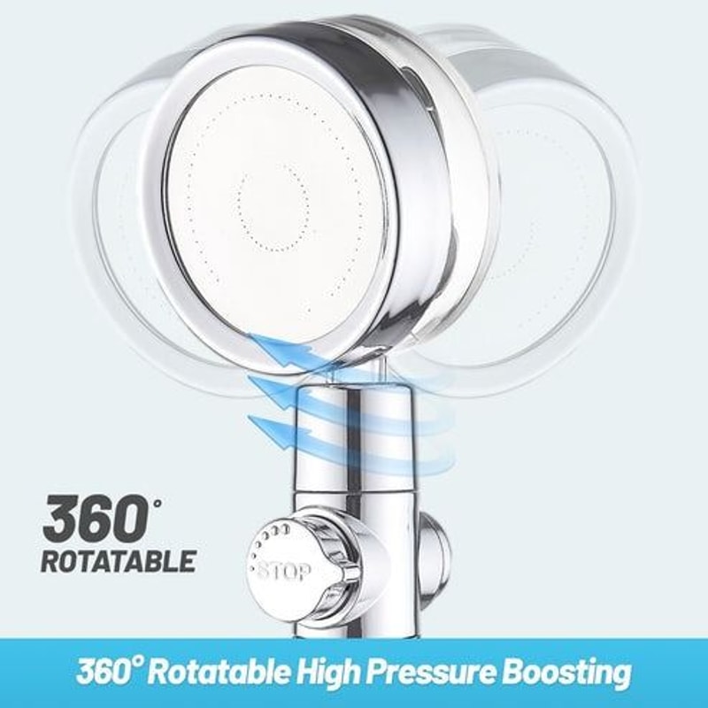 Turbo Fan High Pressure Shower Head Adjustable Rotation Water Saving Shower Premium Shower Experien