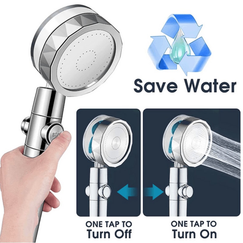 Turbo Fan High Pressure Shower Head Adjustable Rotation Water Saving Shower Premium Shower Experien