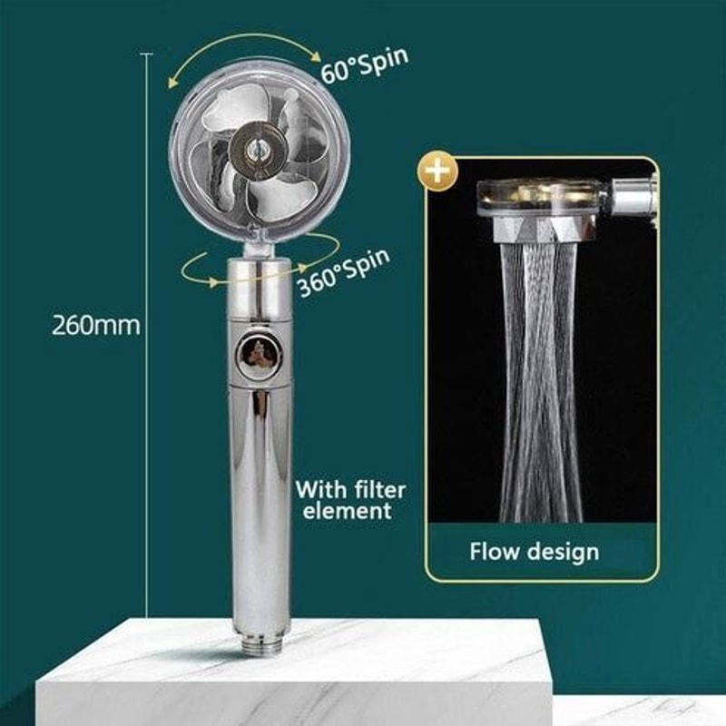 Turbo Fan High Pressure Shower Head Adjustable Rotation Water Saving Shower Premium Shower Experien