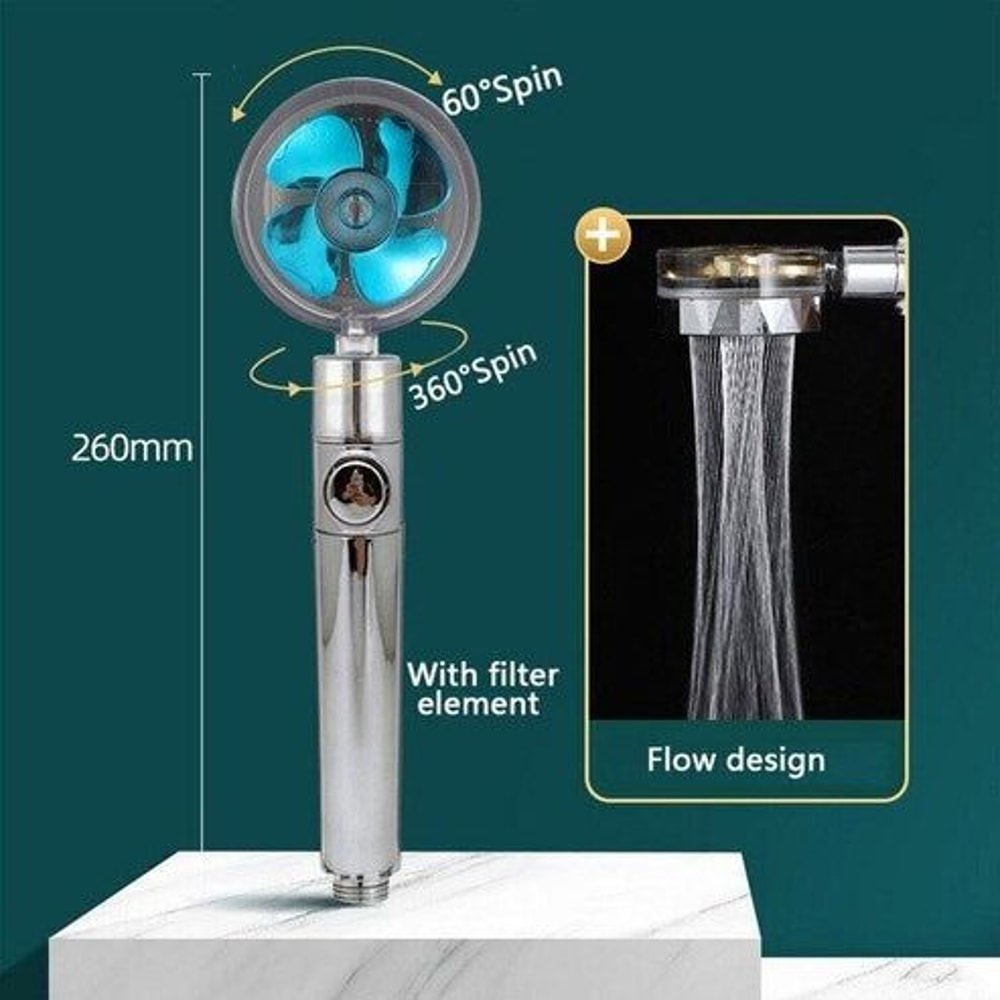 Turbo Fan High Pressure Shower Head Adjustable Rotation Water Saving Shower Premium Shower Experien
