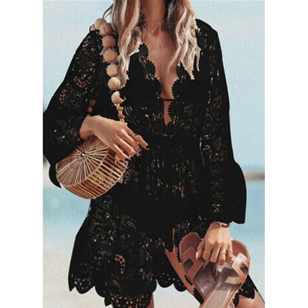 Boho Lace Bathing Suit Cover Up Maxi Sundress Dress For Women Summer Beach Wedding Cover Up Elegant 0