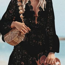 Boho Lace Bathing Suit Cover Up, Maxi Sundress Dress for Women, Summer Beach Wedding Cover Up, Elegant V-Neck Beachwear