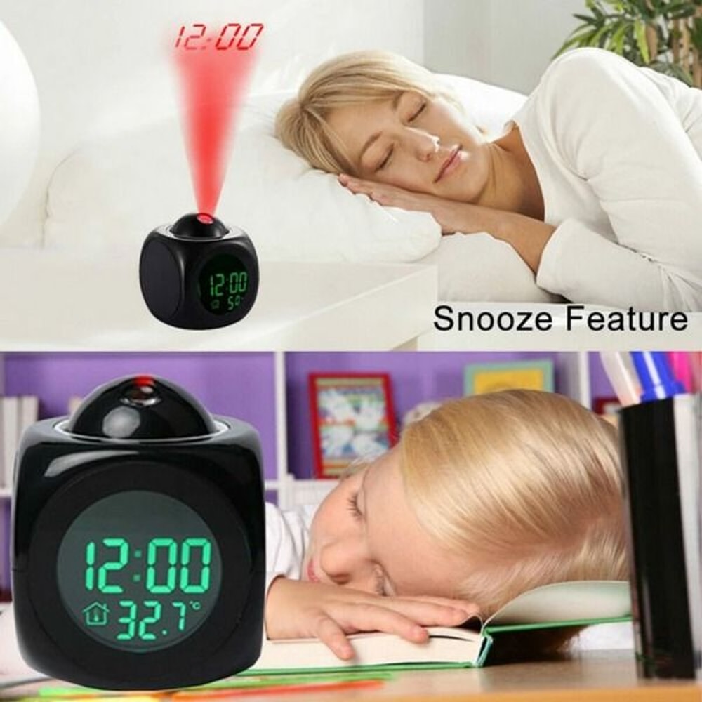 Digital LCD LED Projection Alarm Clock Voice Talking Weather Snooze USB Charging Perfect For Bedro