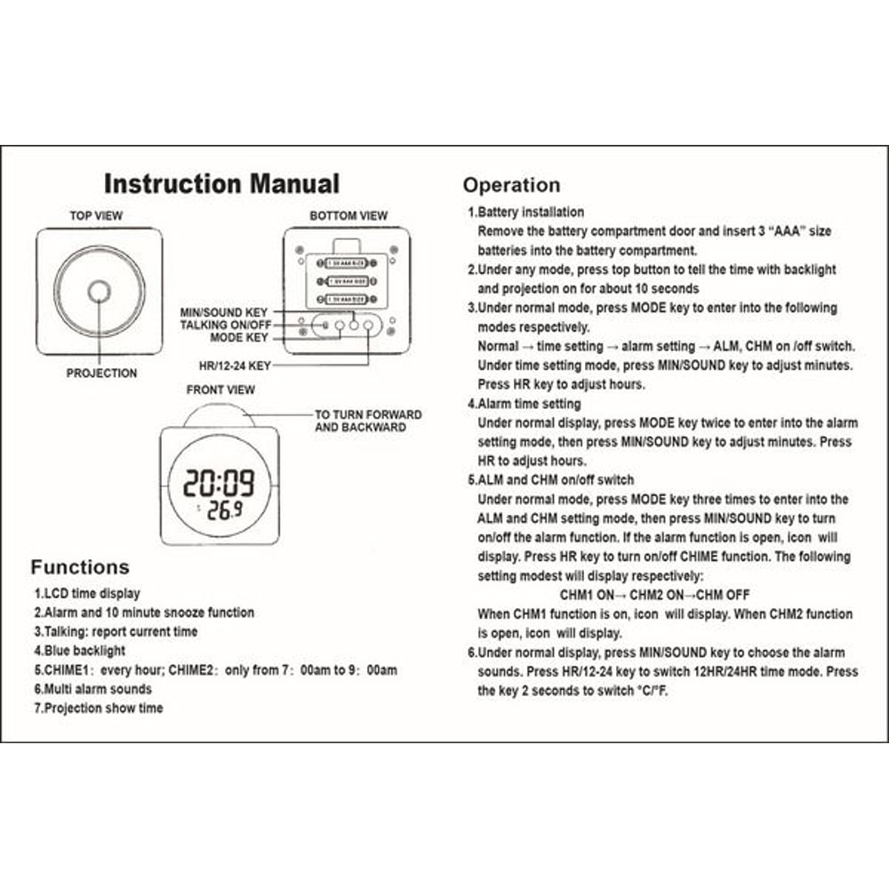 Digital LCD LED Projection Alarm Clock Voice Talking Weather Snooze USB Charging Perfect For Bedro