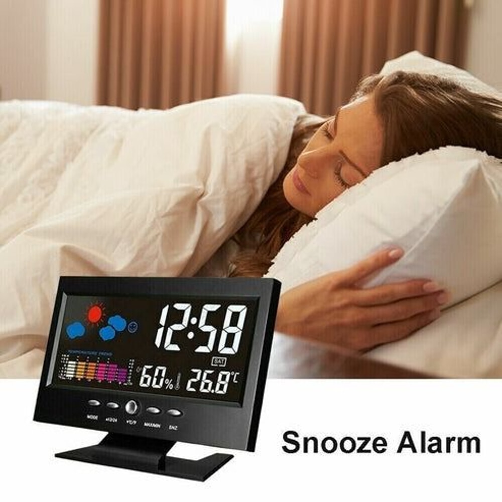 LED Digital Alarm Clock With Snooze Calendar Thermometer Hygrometer Weather Display Large Backlit 1
