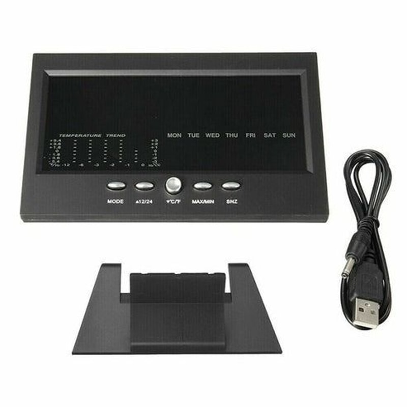 LED Digital Alarm Clock With Snooze Calendar Thermometer Hygrometer Weather Display Large Backlit 5