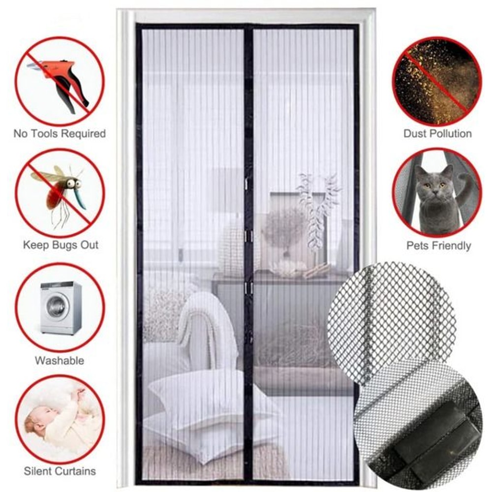 HandsFree Magnetic Screen Door Durable Mesh Curtain Heavy Duty Mosquito Net For Bug Protection 2