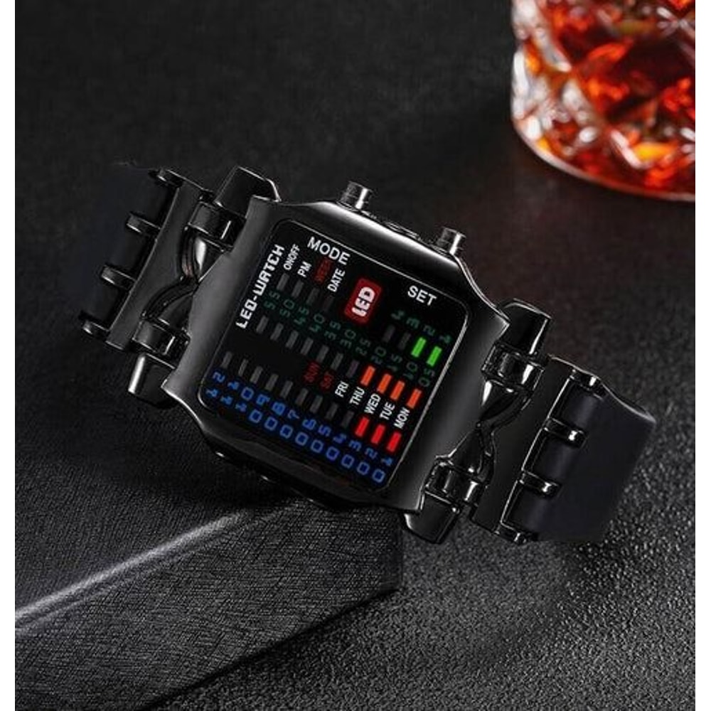 Waterproof Quartz Luxury Mens LED Sports Digital Date Wristwatch Colorful Bracelet For Men Trendy W 10