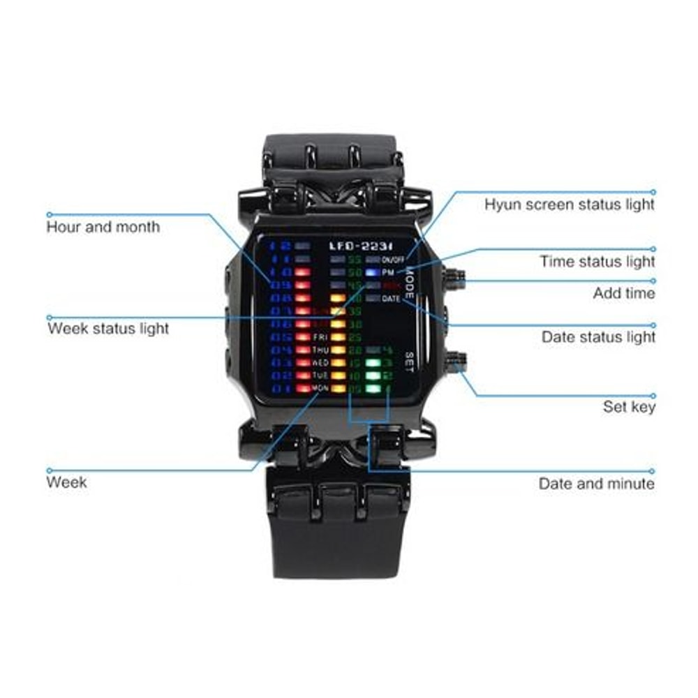 Waterproof Quartz Luxury Mens LED Sports Digital Date Wristwatch Colorful Bracelet For Men Trendy W 11