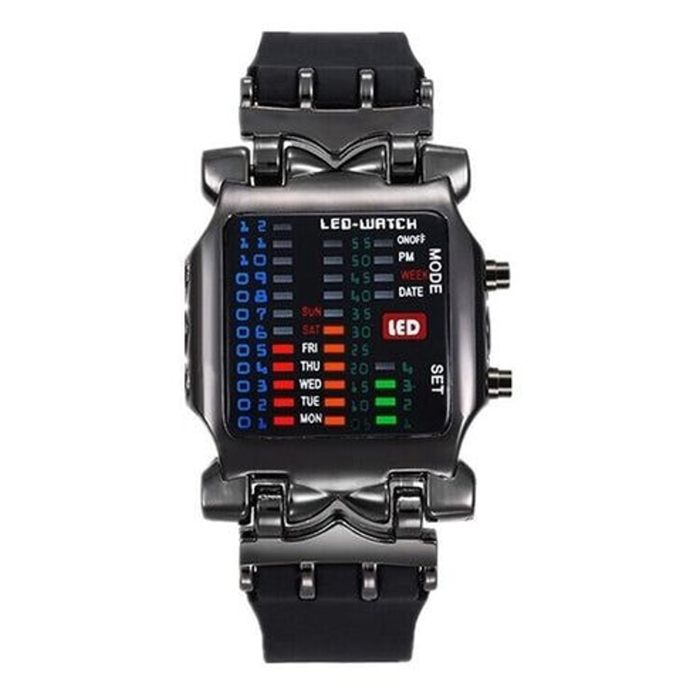 Waterproof Quartz Luxury Mens LED Sports Digital Date Wristwatch Colorful Bracelet For Men Trendy W 12