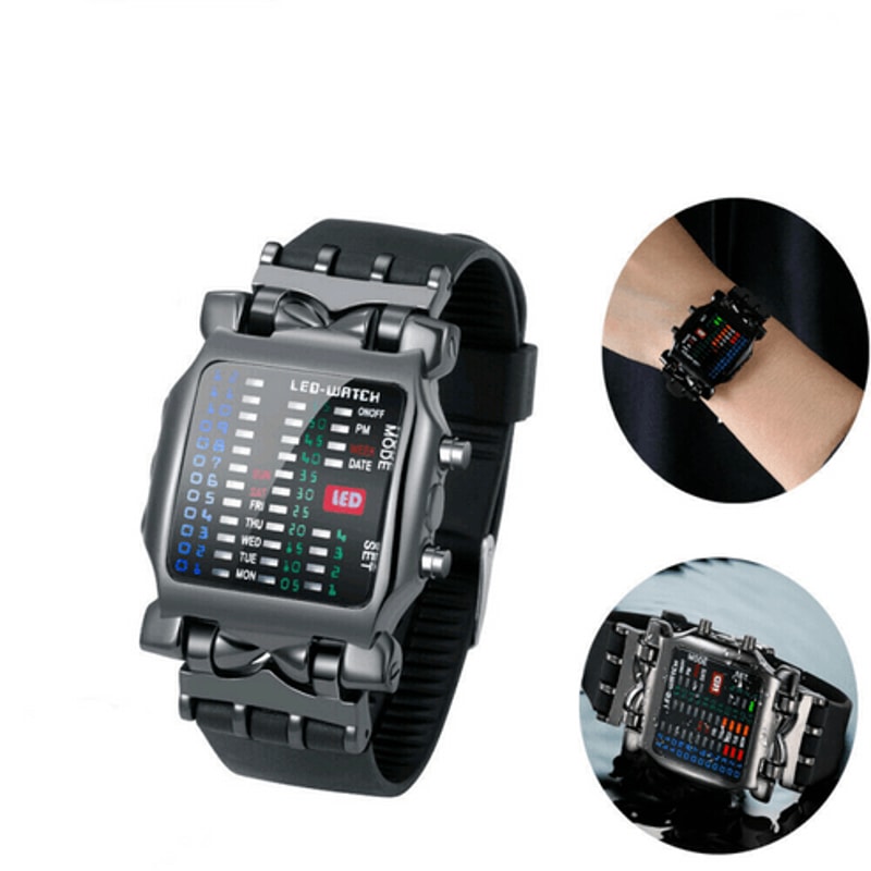 Waterproof Quartz Luxury Mens LED Sports Digital Date Wristwatch Colorful Bracelet For Men Trendy W 8