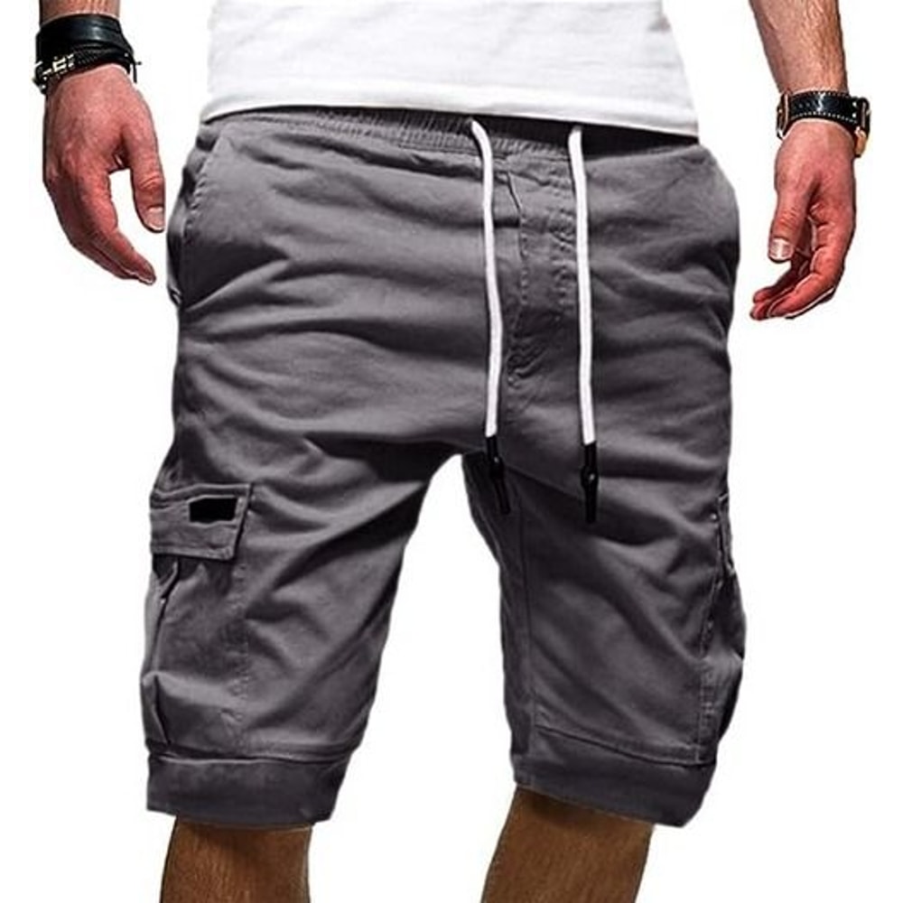 Men Chino Cargo Shorts Drawstring Waist 6 Pockets Elastic Waistband Comfortable Summer Trousers For 1