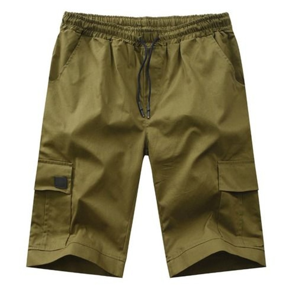 Men Chino Cargo Shorts Drawstring Waist 6 Pockets Elastic Waistband Comfortable Summer Trousers For 14